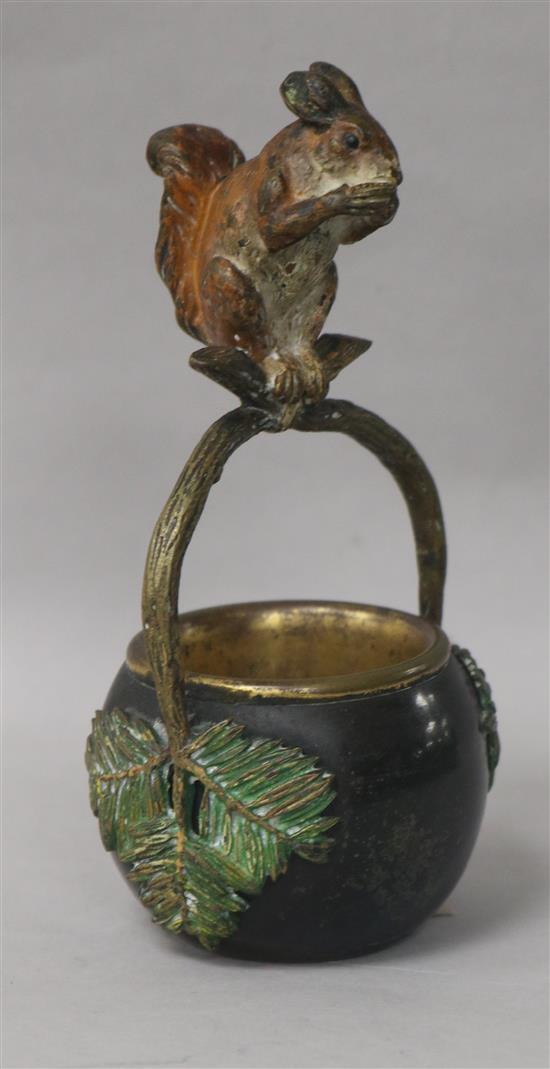 An Austrian cold painted bronze squirrel match stand